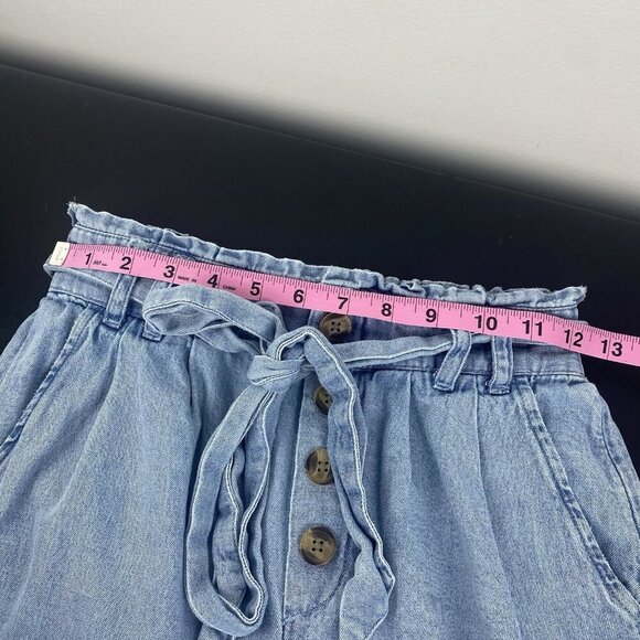 American Eagle Women's Denim Paperbag Pants Size XS Light Wash 100% Cotton - Picture 7 of 10